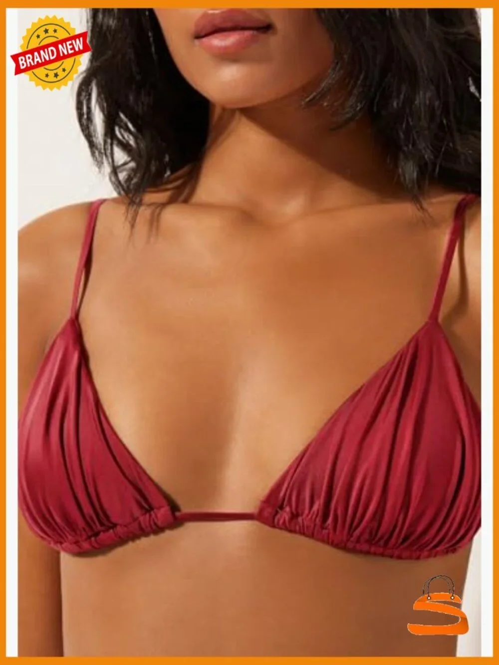 X-Small Push-Up Triangle Bikini Top with Removable Padding, Shiny Satin